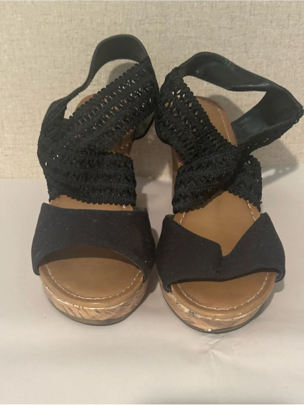 Seychelles Size 10 Black Crochet Cork Wedge Sandals